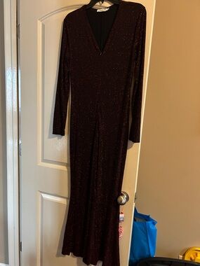 Long Sleeve V-Neck Sparkle Evening Jumpsuit - red